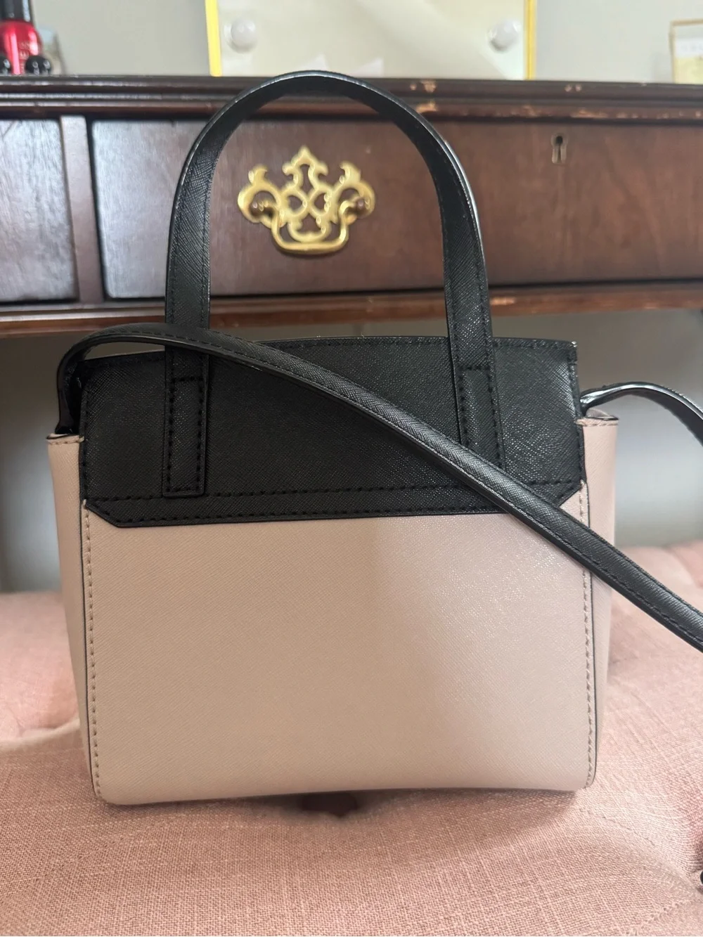 kate spade Two-Tone Black and Cream Structured Top-Handle Satchel